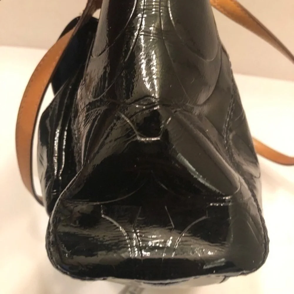Coach patent leather black c mini tote bag
